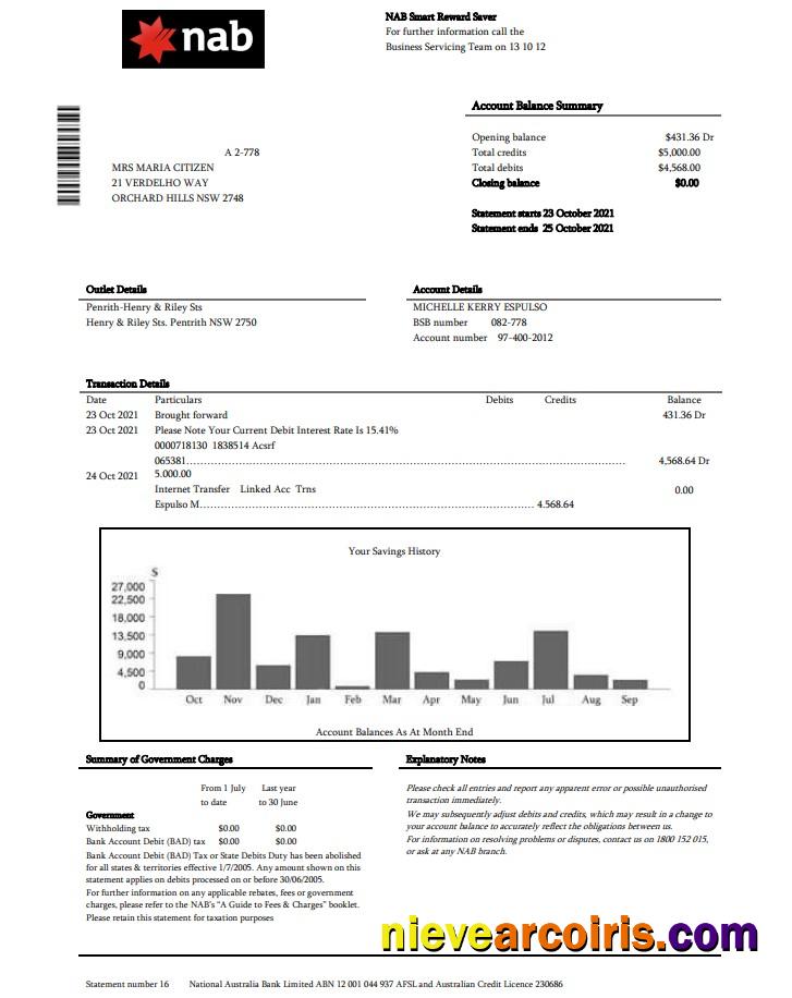 USA NAB bank statement